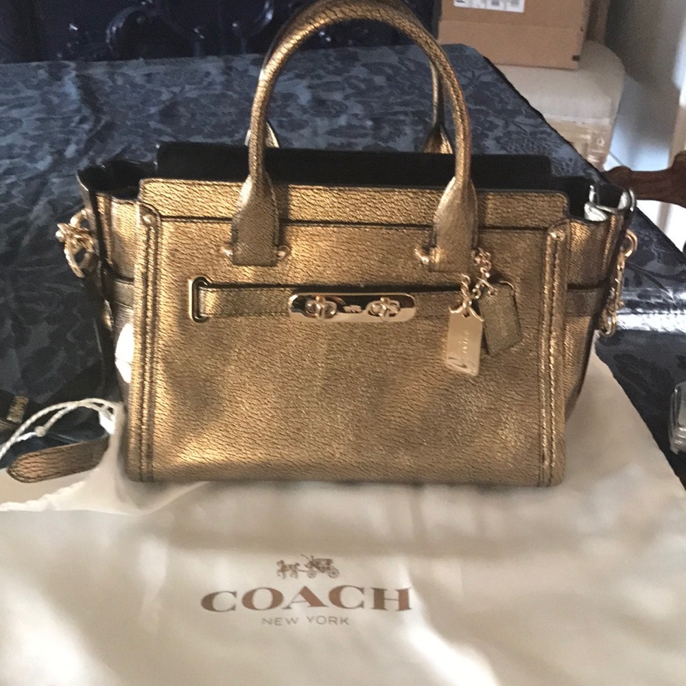 Coach gold metallic swagger bag